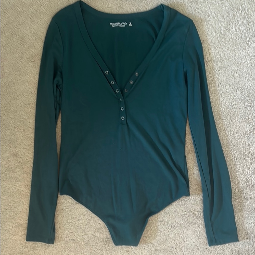 Women's Abercrombie & Fitch Emerald Green Long Sleeve Soft & Cozy Bodysuit